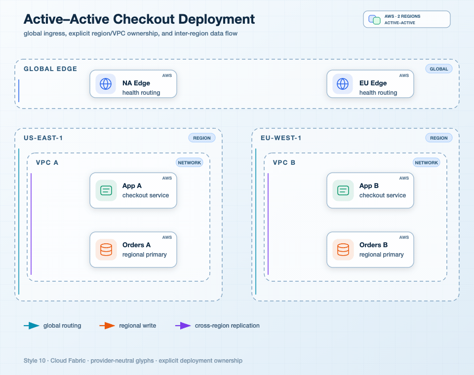 Animated Active-Active Checkout Deployment in Cloud Fabric style