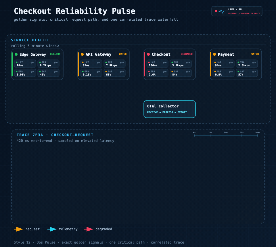 Animated Checkout Reliability Pulse in Ops Pulse style