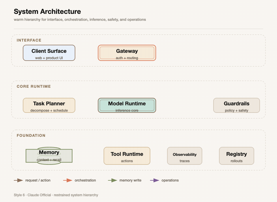 Animated System Architecture in Claude Official style